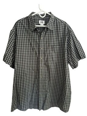 Men’s HB Black & White Plaid Short-Sleeve Button-Down Shirt Size 2Xl
